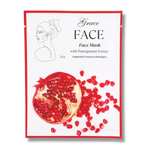 GRACE FACE Тканевая увлажняющая и тонизирующая маска для лица с экстрактом граната 1 grace day маска для лица с aha bha pha кислотами для очищения пор 27