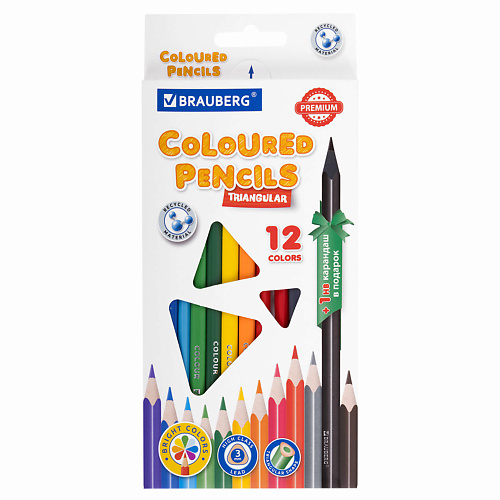 BRAUBERG Карандаши цветные PREMIUM карандаши ные 12 ов супер герои в пластиковом пенале с подставкой мстители