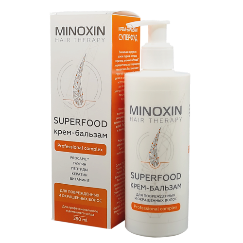 МИНОКСИН SUPERFOOD Крем-бальзам для поврежденных и окрашенных волос 250.0 бальзам gliss kur зимняя забота для волос поврежденных в холодное время года 400 мл