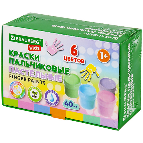 BRAUBERG Краски пальчиковые пастельные для малышей KIDS домик чайник пчелка наклейки для малышей