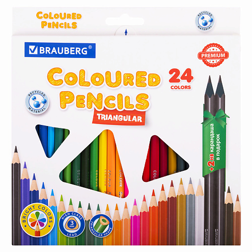 BRAUBERG Карандаши цветные PREMIUM brauberg карандаши ные стираемые с ластиком erasable