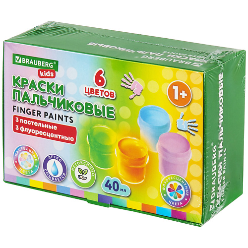 BRAUBERG Краски пальчиковые для малышей KIDS в гостях у чебурашки раскраска для малышей с наклейками
