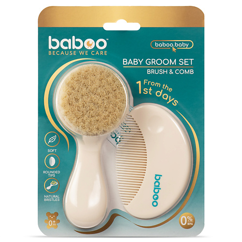 BABOO Щётка натуральная  для волос с расческой   0 мес+ baboo тарелка с присоской ufo 6 мес