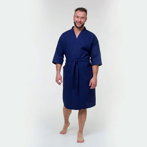 BIO TEXTILES Халат мужской Dark Blue блуза однотонная с рукавом кимоно