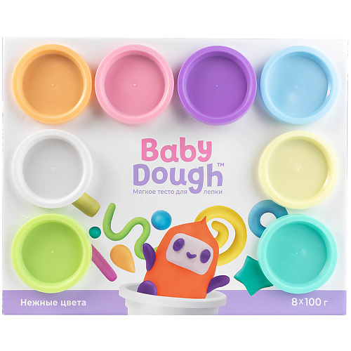 BABY DOUGH Тесто для лепки, набор 8 цветов, пастельные. Для малышей 1+ пазлы для малышей забавные машинки набор из 4 шт 3 упаковка