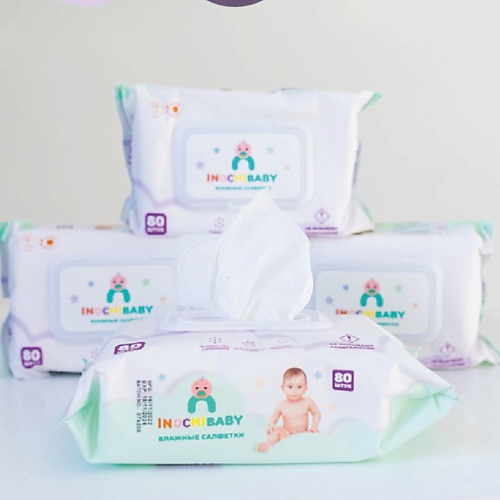 INOCHIBABY Влажные салфетки детские с 3D текстурой 80.0 варежки детские на иск меху minaku с опушкой 15 см белый