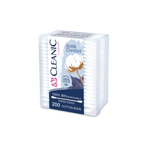 CLEANIC Soft&Comfort Ватные палочки гигиенические в прямоугольной коробке 200.0 maneki палочки ватные косметические lovely с белым пластиковым стиком 1