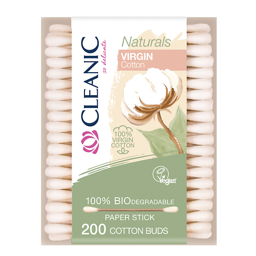 CLEANIC Naturals Virgin Cotton Ватные палочки гигиенические в прямоугольной коробке 200.0 емельянъ савостинъ палочки косметические эко с бумажным стиком 200