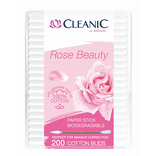 CLEANIC Rose Beauty Ватные палочки гигиенические в бумажной прямоугольной коробке 200.0 палочки