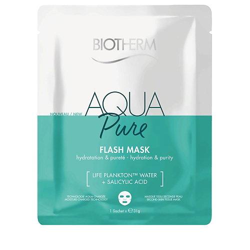 фото Biotherm увлажняющая и очищающая тканевая маска aqua pure flash с салициловой кислотой 31.0