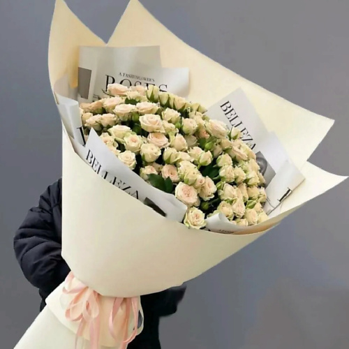 цена Букет живых цветов PINKBUKET Букет из 25 кремовых кустовых роз De la cream