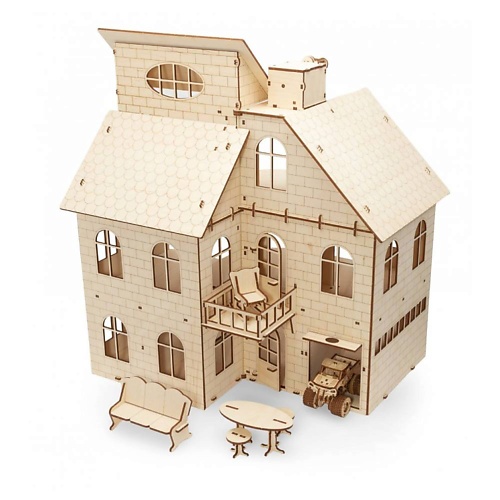 EWA ECO-WOOD-ART Деревянный конструктор 3D Кукольный дом с лифтом 1.0 деревянный пазл с двухслойной крышкой сказочный лис s