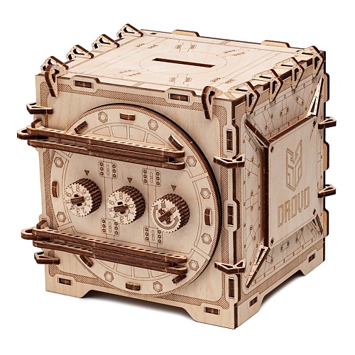 DROVO Деревянный конструктор 3D Сейф с кодовым замком 1.0 брелок с замком и подвесками 5 см