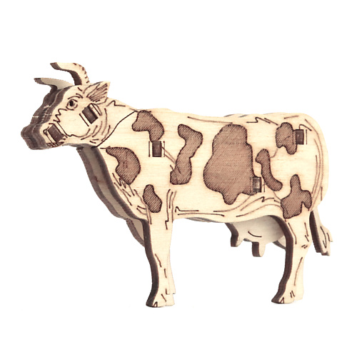 DROVO Деревянный конструктор  3D пазл Корова Дора 1.0 оранжевая корова прописи с наклейками готовим руку к письму
