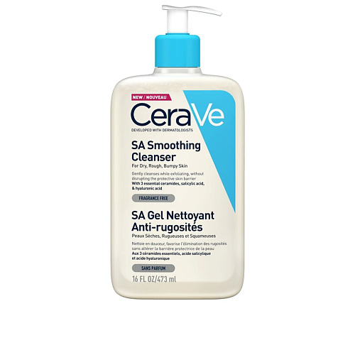 фото Cerave очищающий гель для сухой и чувствительной кожи лица sa smoothing cleanser 473.0
