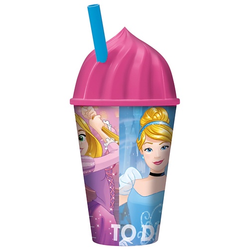 Стакан STOR Стакан пластиковый с соломинкой и крышкой в виде мороженного Принцессы