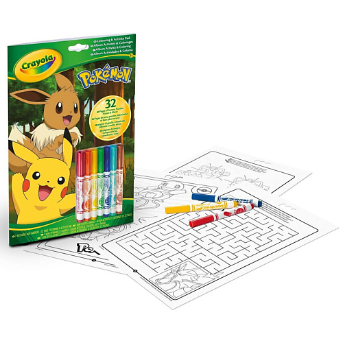 CRAYOLA Раскраска с головоломками Pokemon Activities Book + Фломастеры раскраска для фанатов аниме динозавров