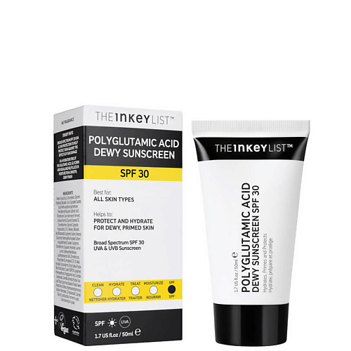 цена Солнцезащитный крем для лица THE INKEY LIST Увлажняющий солнцезащитный крем для лица Polyglutamic Acid Dewy Sunscreen SPF30