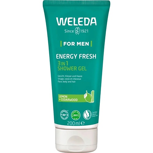 WELEDA Бодрящий гель для душа и шампунь для мужчин For Men Energy Fresh 3-in-1 Shower Gel 200.0 soell bioprovince шампунь для волос energy boost 400
