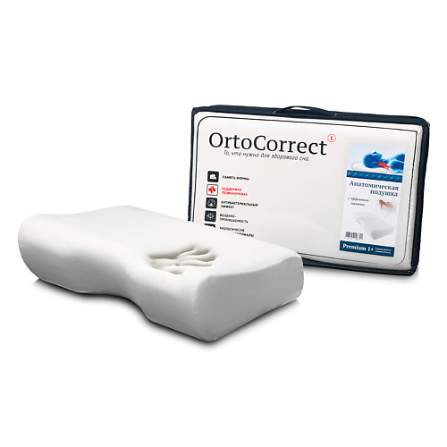 фото Ortocorrect подушка анатомическая под голову premium 1 plus с эффектом памяти
