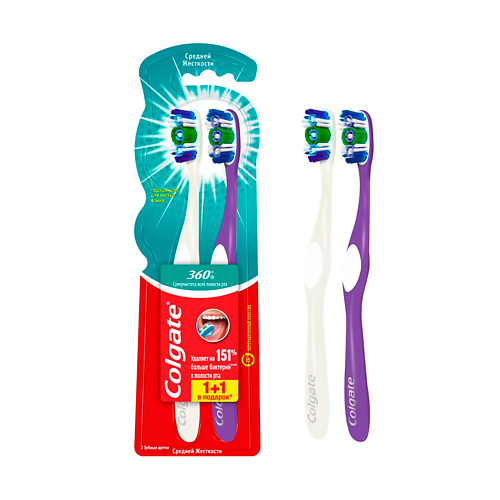 COLGATE Зубная щетка 360 СУПЕРЧИСТОТА средняя 1+1