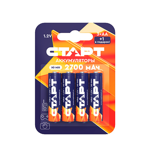 СТАРТ Аккумуляторные батарейки пальчиковые AA, HR6,  аккумуляторы 2700mAh Ni-MH, набор 4 шт 4.0 пальчиковые раскраски с объемным контуром от 0 до 3 лет