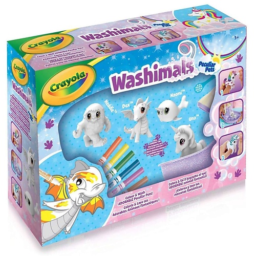 CRAYOLA Игровой набор Washimals: Фигурки для раскрашивания, смываемые фломастеры, ванночка 12.0 набор для шитья игрушки из фетра единорог