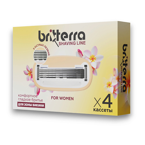 Кассета для станка BRITTERRA Сменные кассеты для бритья бикини женские FOR WOMEN GOLD, 5 лезвий