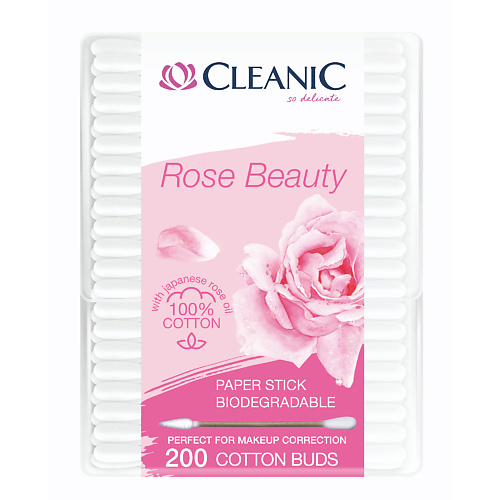 фото Cleanic rose beauty ватные палочки гигиенические в бумажной прямоугольной коробке 200.0