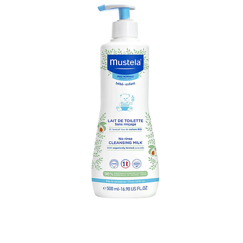 Уход за кожей для детей MUSTELA Натуральное очищающее молочко с авокадо No Rinse Cleansing Milk, не требует смывания 500.0