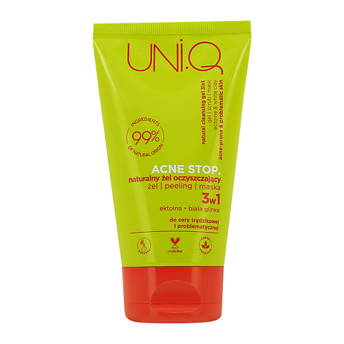 Гель для умывания UNI.Q Гель для умывания ACNE STOP 3в1 с эктоином, лактобионовой кислотой и белой глиной