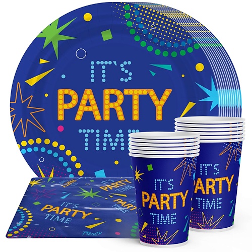 Тарелка PRIORITY Одноразовая посуда для праздника It`s party time на 12 персон