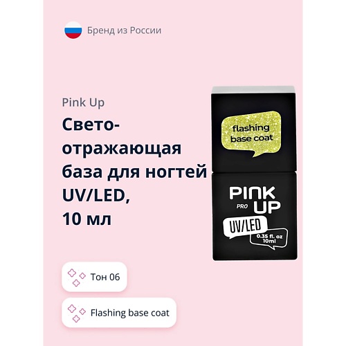 Базовое покрытие для ногтей PINK UP Светоотражающая база для ногтей UV/LED PRO flashing base coat