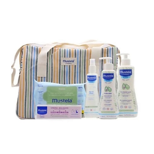 Уход за кожей для детей MUSTELA Набор для купания и ухода за кожей малыша Little Moments Striped Walking Bag