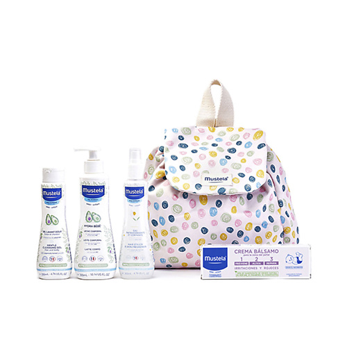 Уход за кожей для детей MUSTELA Набор для купания и ухода за кожей малыша Little Moments Polka Dot Backpack