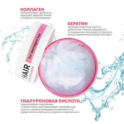 Маска для волос NAME SKIN CARE Маска для восстановления поврежденных волос с Кератином и Коллагеном