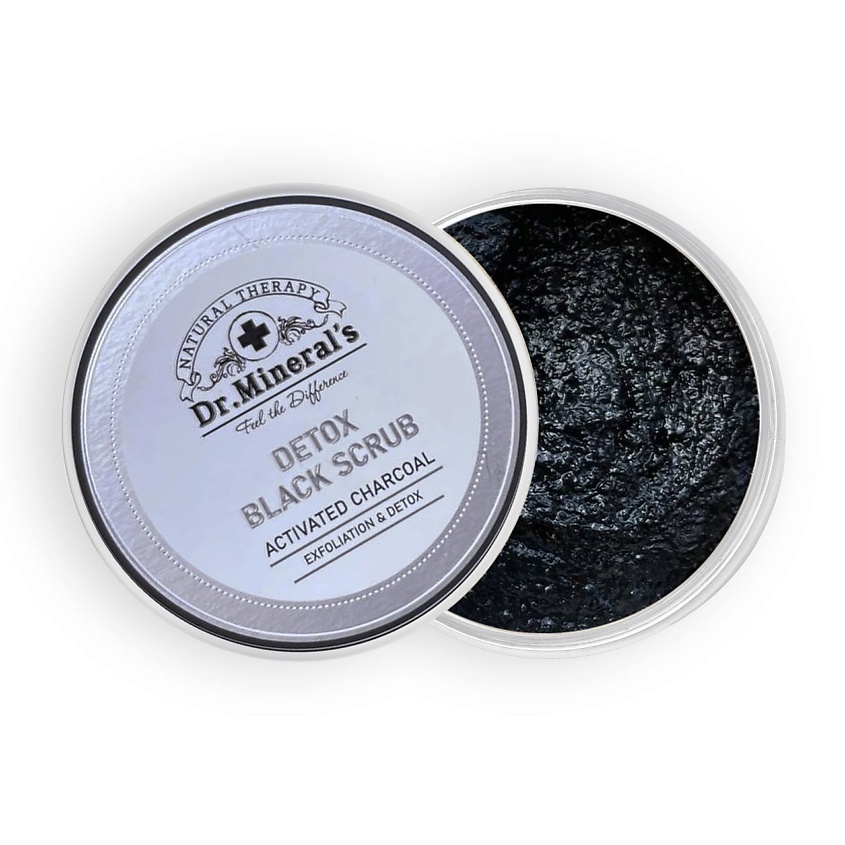 фото Угольный чёрный скраб detox на основе активированного угля и морской соли 250 мл dr.mineral’s