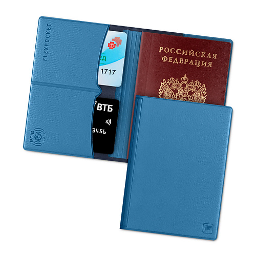 FLEXPOCKET Обложка на паспорт с защитой карт от считывания flexpocket для пластиковых карт из экокожи с тремя отделениями