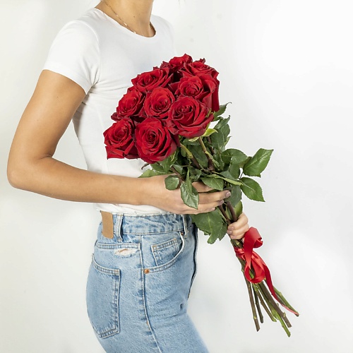 ЛЭТУАЛЬ FLOWERS Букет из высоких красных роз Эквадор 9 шт. (70 см) мини открытка с днём рождения глиттер букет роз 6 5х6 5 см