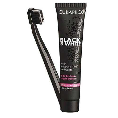 CURAPROX Зубная паста Black Is White + зубная щетка  Ultra Soft  черная curaprox be you зубная паста любитель конфет розовая 60