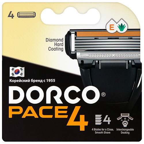 DORCO Сменные кассеты для бритья PACE4, 4-лезвийные станок для бритья dorco pace4 2 кассеты 4 лезвия плавающая головка