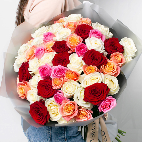 ЛЭТУАЛЬ FLOWERS Букет из разноцветных роз 41 шт.(40 см) лэтуаль flowers букет из высоких белых роз эквадор 101 шт 70 см