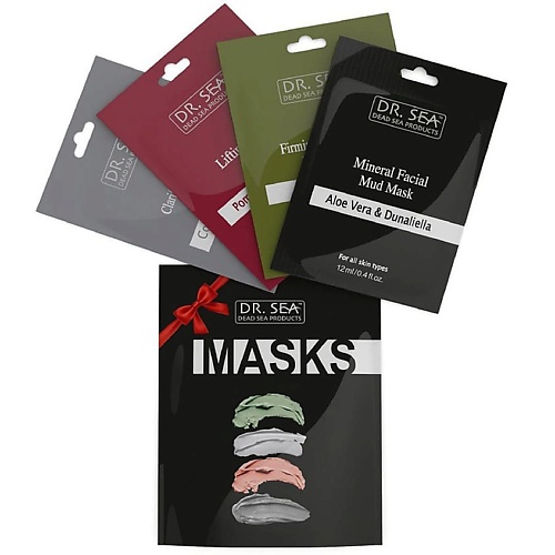 Набор масок для лица DR. SEA Подарочный набор Очищение, Лифтинг, Пилинг, Увлажнение: маски-саше для лица, 4 вида масок