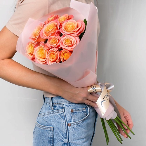 ЛЭТУАЛЬ FLOWERS Букет из персиковых роз 11 шт. (40 см) лэтуаль flowers букет из белых и розовых роз россия 41 шт 40 см