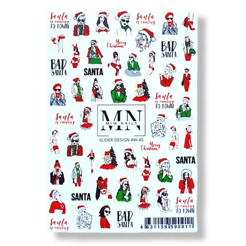 MIW NAILS Слайдер дизайн для ногтей снегурочка девушки набор новогодних наклеек снегурочка