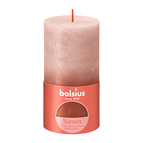 BOLSIUS Свеча рустик Sunset розовый+янтарь 415 bolsius свеча столбик арома true scents ваниль 250