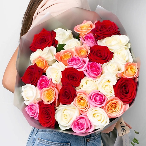 ЛЭТУАЛЬ FLOWERS Букет из разноцветных роз 35 шт. (40 см) открытка формовая букет из роз 13 х 17 см