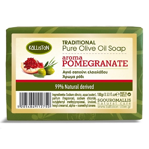 KALLISTON Мыло Traditional Pomegranate натуральное оливковое ГРАНАТ 100 cosmolive мыло натуральное гранатовое pomegranate natural soap 125