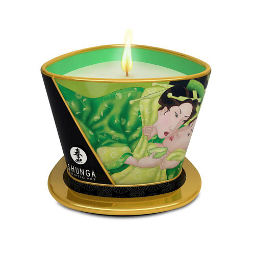 Интимная косметика SHUNGA Массажное арома масло в виде свечи Зеленый чай 