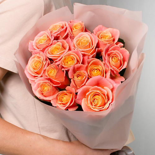 ЛЭТУАЛЬ FLOWERS Букет из персиковых роз 15 шт. (40 см) лэтуаль flowers букет из белых и розовых роз россия 41 шт 40 см